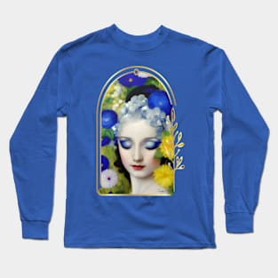 Abstract Vintage Style Woman Surrounded by Flowers Long Sleeve T-Shirt